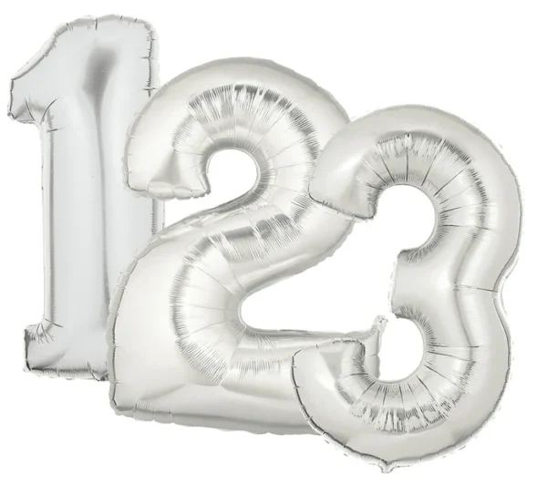 Betallic Silver Number Balloons- Numbers 0-9