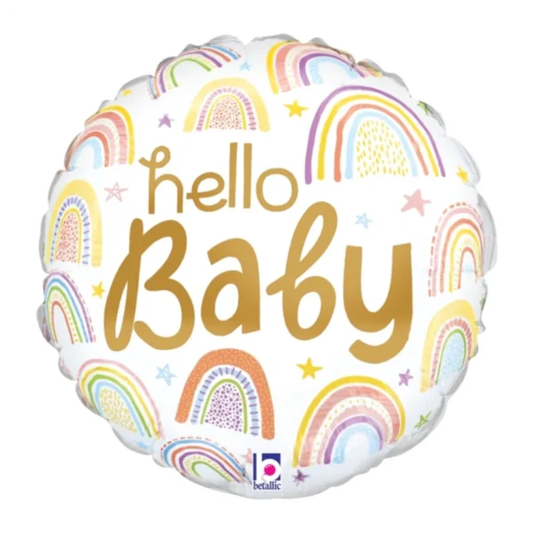 9" Betallic Hello Baby Rainbow Foil Balloon