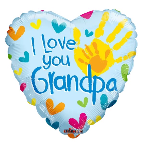 18" I Love You Grandpa Handprints Heart Non Foil Balloon