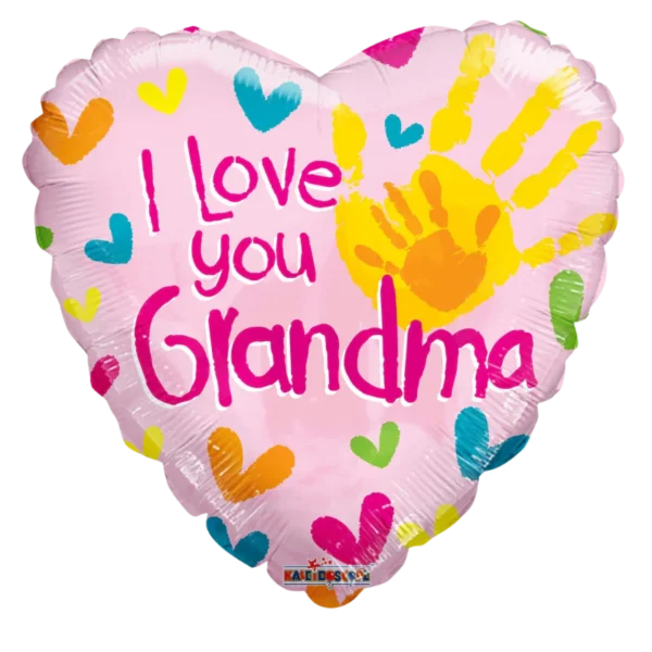 18" I Love You Grandma Handprints Heart Non Foil Balloon