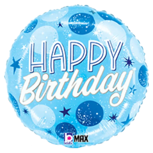 18" Betallic Birthday Blue Sparkle Round Foil Balloon