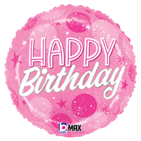 18" Betallic Birthday Pink Sparkle Round Foil Balloon